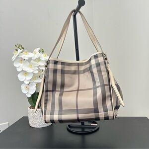Burberry Beige and Brown Check Shoulder Bag